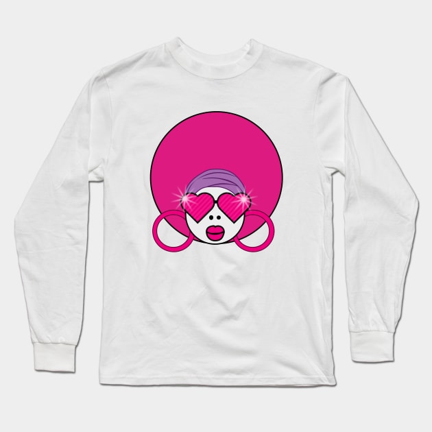 Funky Female Character with Heart Glasses and Big Hair Long Sleeve T-Shirt by Design A Studios